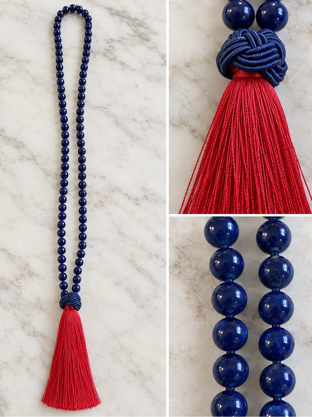 vineyard vines Navy Blue Beaded and Red Tassel Necklace- 19.5” Never Worn